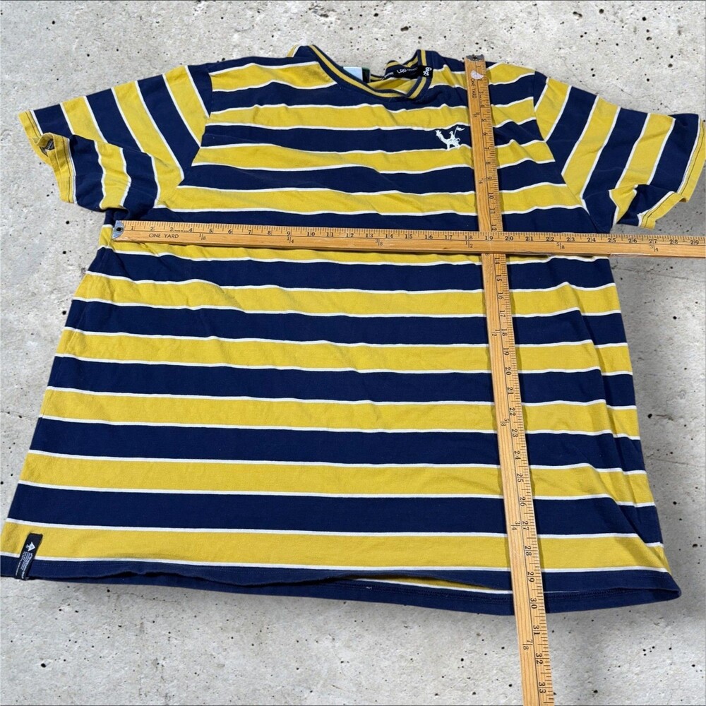 LRG Lifted Research Group Striped T Shirt Mens 3XL Navy Yellow Skate - Picture 6 of 8